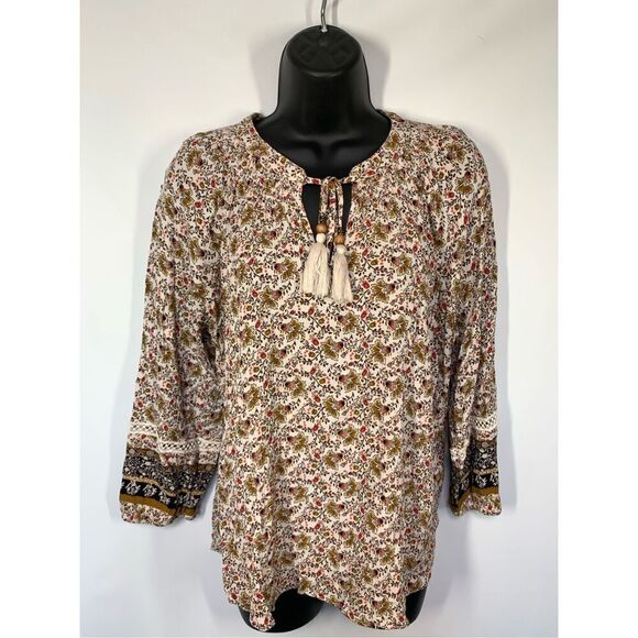Mason & Belle Women's Boho Rayon Floral Peasant Top Blouse Multicolor Size Large - Picture 1 of 8